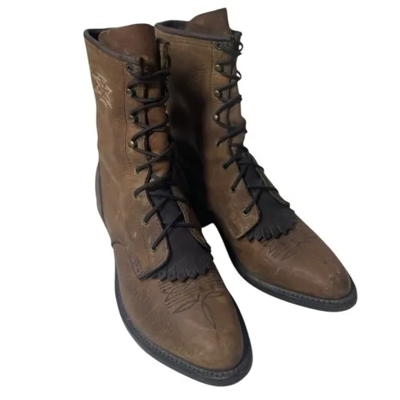 Vintage Abilene Boot Co  Women’s Brown Leather Western Lace Roper Boots