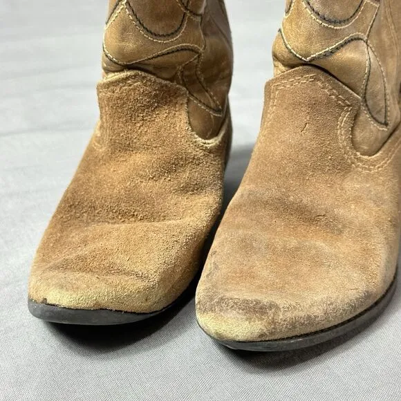 Vintage Acme Boots Kids Brown Suede Leather Cowboy Rancher Western Belt Included