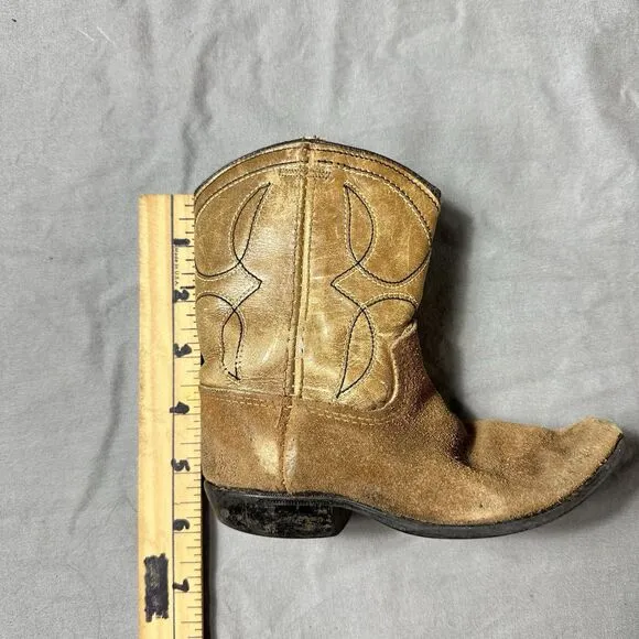Vintage Acme Boots Kids Brown Suede Leather Cowboy Rancher Western Belt Included