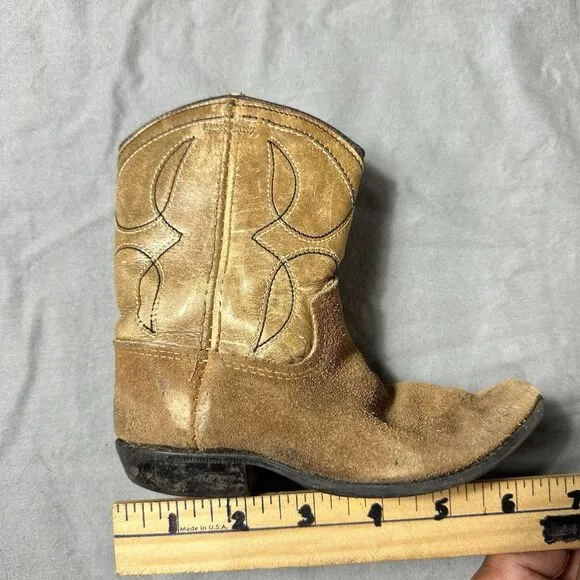 Vintage Acme Boots Kids Brown Suede Leather Cowboy Rancher Western Belt Included