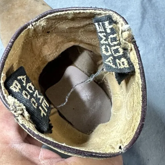 Vintage Acme Boots Kids Brown Suede Leather Cowboy Rancher Western Belt Included