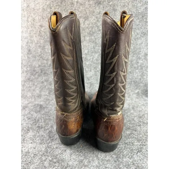 Vintage Acme Cowboy Boots Women's 6D Alligator Brown Leather USA Made 2343