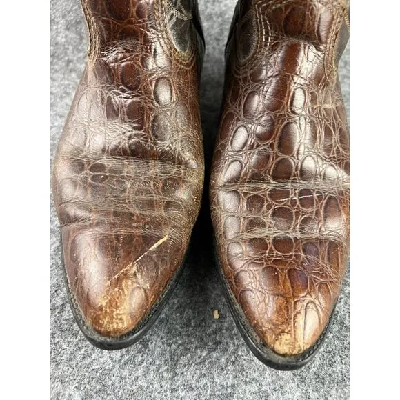 Vintage Acme Cowboy Boots Women's 6D Alligator Brown Leather USA Made 2343
