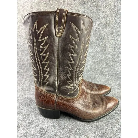 Vintage Acme Cowboy Boots Women's 6D Alligator Brown Leather USA Made 2343