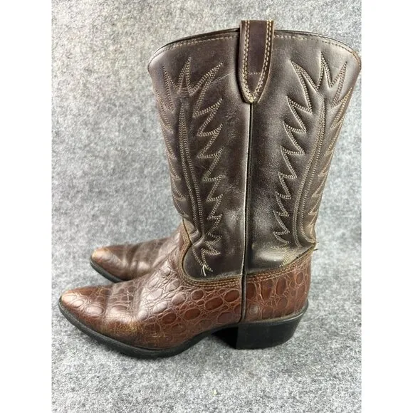 Vintage Acme Cowboy Boots Women's 6D Alligator Brown Leather USA Made 2343