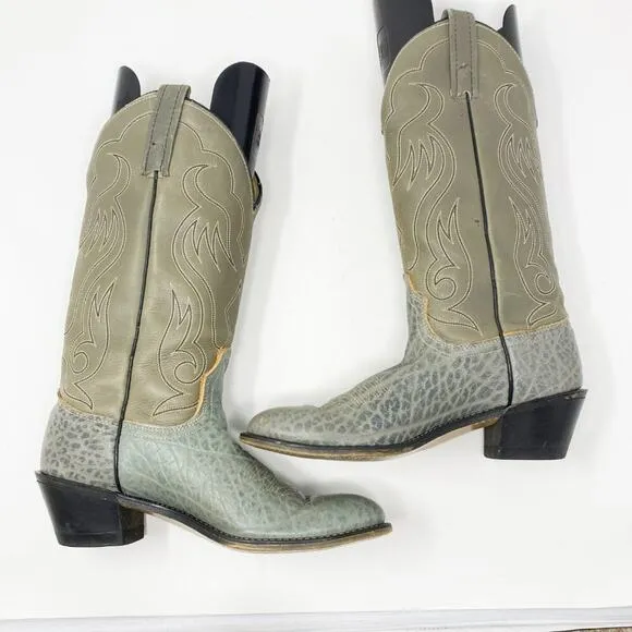 Vintage Acme Gray Leather Western Boots Women's Size 6.5 Pull On Made in USA