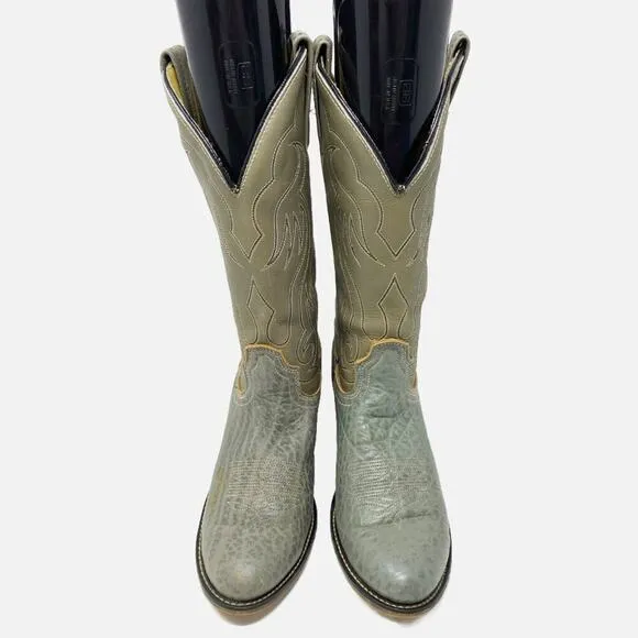 Vintage Acme Gray Leather Western Boots Women's Size 6.5 Pull On Made in USA