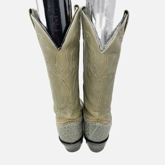 Vintage Acme Gray Leather Western Boots Women's Size 6.5 Pull On Made in USA