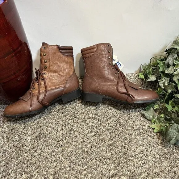 Vintage Acme Women's Brown Leather Western Kiltie Lace Up Boots Size 6 M New