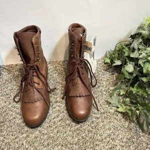 Vintage Acme Women's Brown Leather Western Kiltie Lace Up Boots Size 6 M New