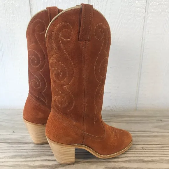 Vintage Acme Womens Stacked Suede Hazelnut Brown Western Boots 6 M 583 USA