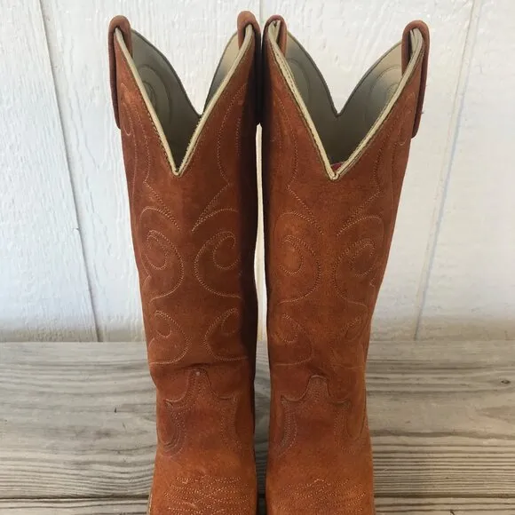 Vintage Acme Womens Stacked Suede Hazelnut Brown Western Boots 6 M 583 USA