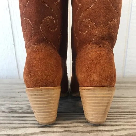 Vintage Acme Womens Stacked Suede Hazelnut Brown Western Boots 6 M 583 USA
