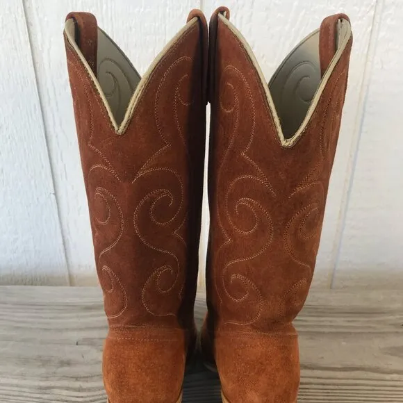 Vintage Acme Womens Stacked Suede Hazelnut Brown Western Boots 6 M 583 USA