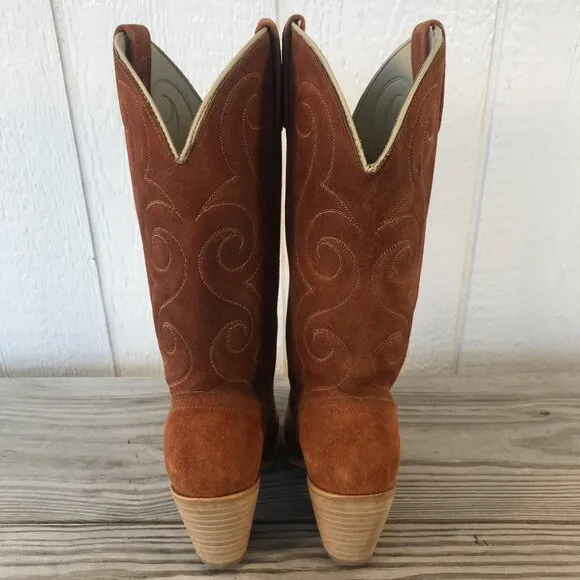 Vintage Acme Womens Stacked Suede Hazelnut Brown Western Boots 6 M 583 USA
