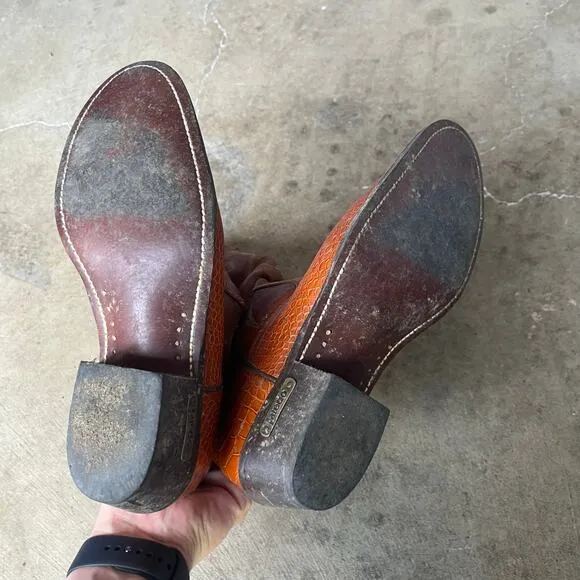 VINTAGE ALLIGATOR ORANGE COWBOY BOOTS 7,5D WESTERN EXOTIC