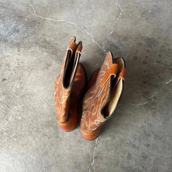 VINTAGE ALLIGATOR ORANGE COWBOY BOOTS 7,5D WESTERN EXOTIC