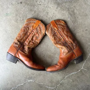 VINTAGE ALLIGATOR ORANGE COWBOY BOOTS 7,5D WESTERN EXOTIC