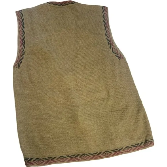Vintage Alpaca Esmeralda Aztec Mixed Pattern Open Front Alpaca Wool Sweater Vest