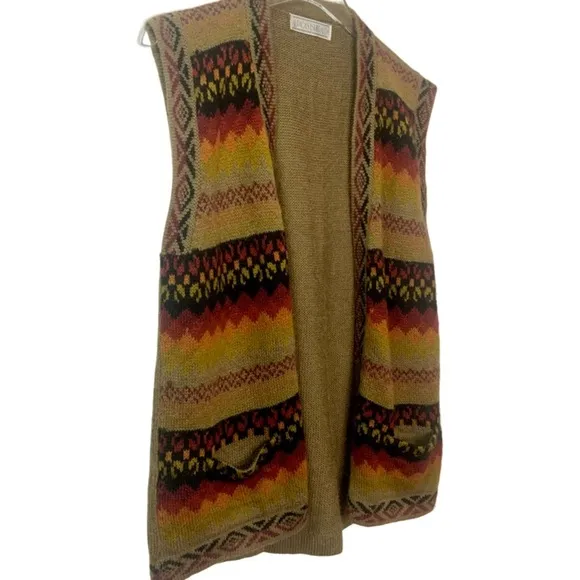 Vintage Alpaca Esmeralda Aztec Mixed Pattern Open Front Alpaca Wool Sweater Vest