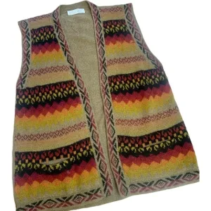 Vintage Alpaca Esmeralda Aztec Mixed Pattern Open Front Alpaca Wool Sweater Vest