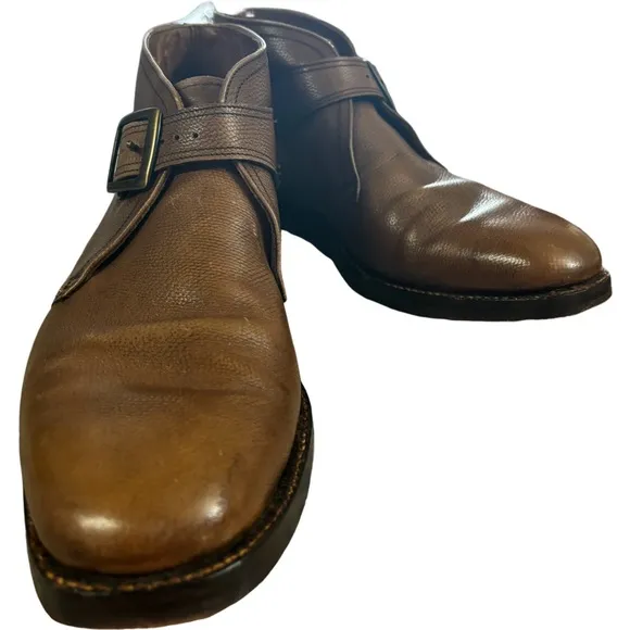 Vintage Barrie Ltd Brown Pebble Leather Monk Strap Ankle Boots Size 10