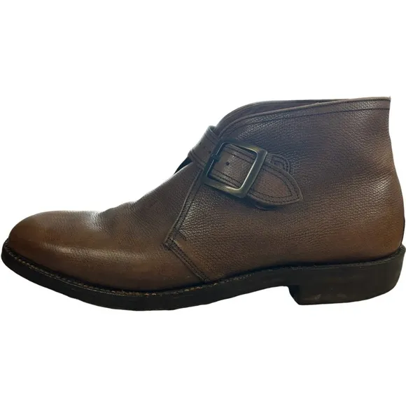 Vintage Barrie Ltd Brown Pebble Leather Monk Strap Ankle Boots Size 10