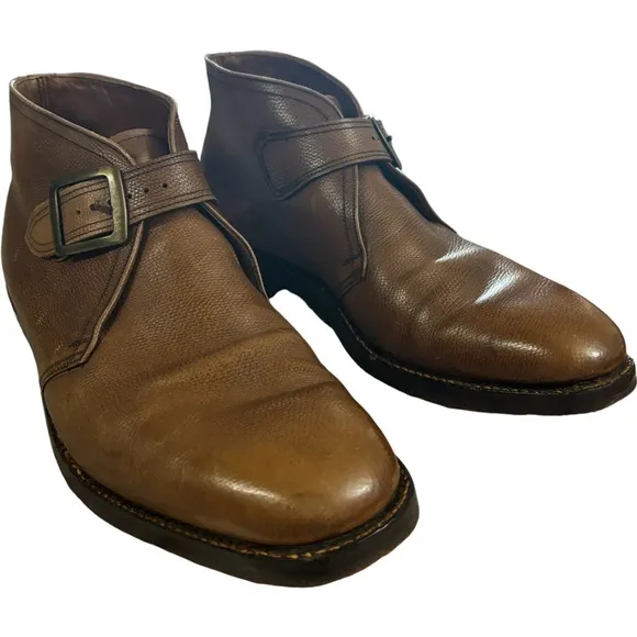 Vintage Barrie Ltd Brown Pebble Leather Monk Strap Ankle Boots Size 10