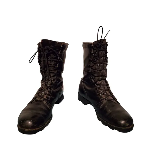 Vintage Black Leather Lace-Up Combat Military Jungle Boots Men's Size 11R