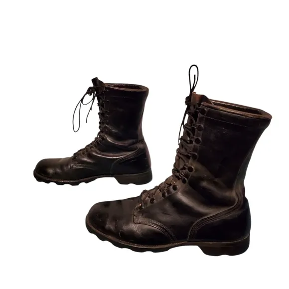 Vintage Black Leather Lace-Up Combat Military Jungle Boots Men's Size 11R