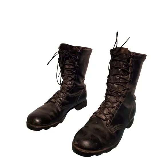 Vintage Black Leather Lace-Up Combat Military Jungle Boots Men's Size 11R