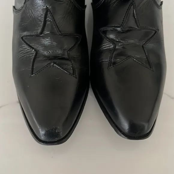 Vintage Black Leather Stars and Fringe Cowgirl Boots