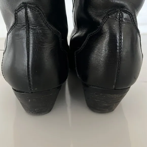 Vintage Black Leather Stars and Fringe Cowgirl Boots