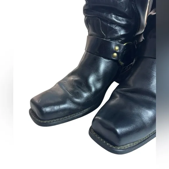 Vintage Black Leather Western Biker Motorcycle Boots