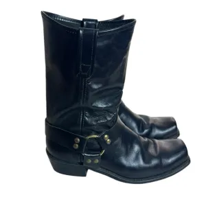Vintage Black Leather Western Biker Motorcycle Boots