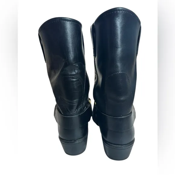 Vintage Black Leather Western Biker Motorcycle Boots
