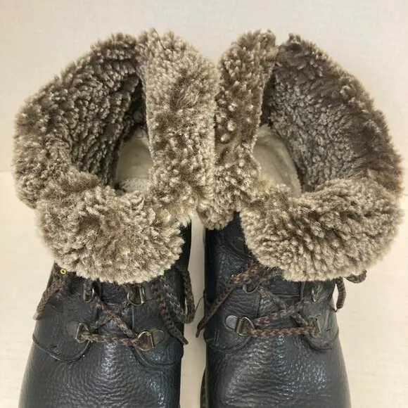 Vintage Blondo Black Leather Shearling Boots Womens 10 B Booties Chunky Combat
