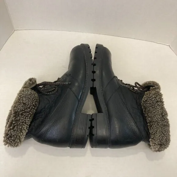 Vintage Blondo Black Leather Shearling Boots Womens 10 B Booties Chunky Combat