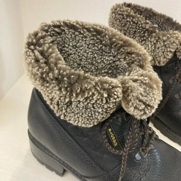 Vintage Blondo Black Leather Shearling Boots Womens 10 B Booties Chunky Combat
