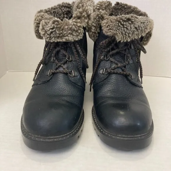Vintage Blondo Black Leather Shearling Boots Womens 10 B Booties Chunky Combat