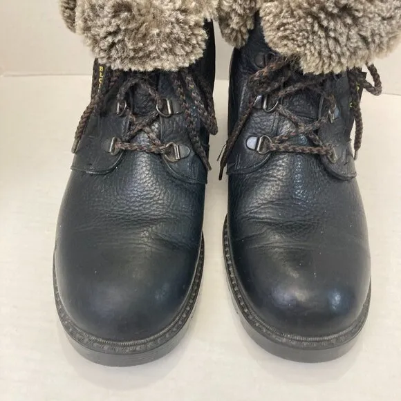 Vintage Blondo Black Leather Shearling Boots Womens 10 B Booties Chunky Combat