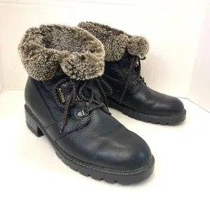 Vintage Blondo Black Leather Shearling Boots Womens 10 B Booties Chunky Combat