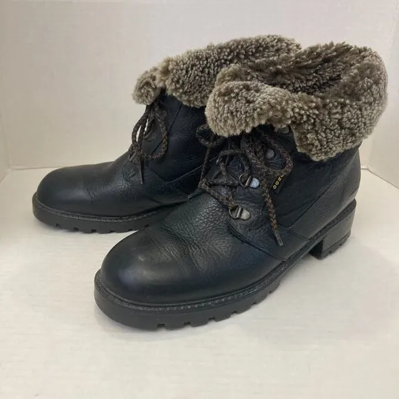 Vintage Blondo Black Leather Shearling Boots Womens 10 B Booties Chunky Combat