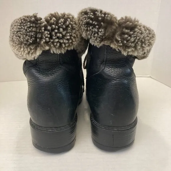 Vintage Blondo Black Leather Shearling Boots Womens 10 B Booties Chunky Combat