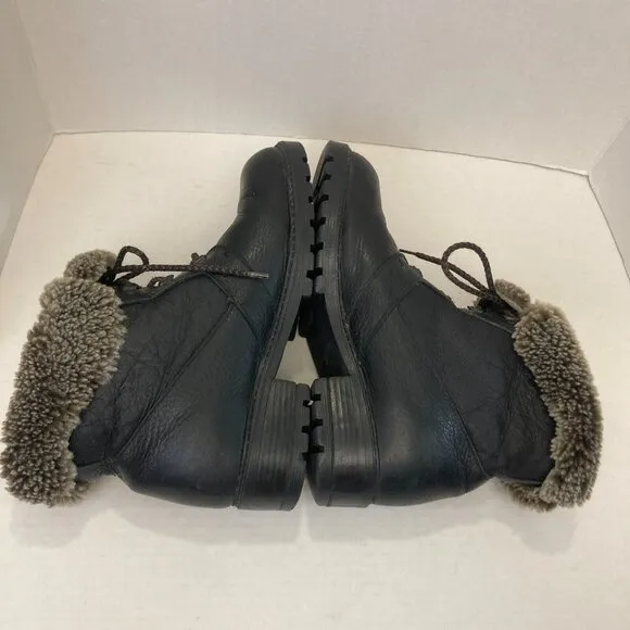 Vintage Blondo Black Leather Shearling Boots Womens 10 B Booties Chunky Combat