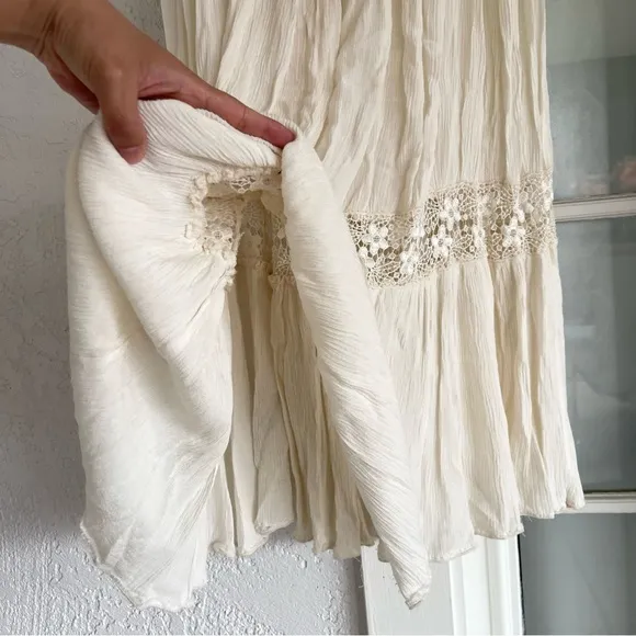 Vintage Boho Eyelet Lace Tiered Cream Midi Skirt