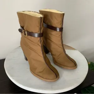 Vintage boot GOLO brand high heel boots, Nylon Tan Size 7 Vibram Sole Waterproof