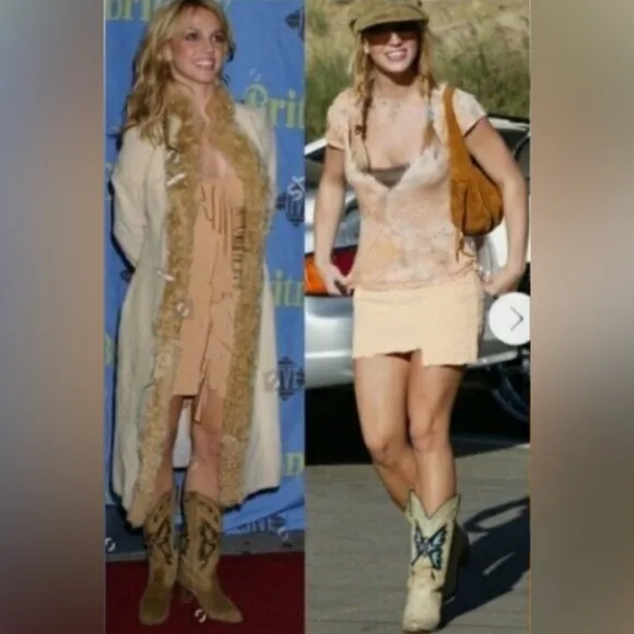 Vintage Britney Spears Capezio Tan Blue Monarcha Butterfly Cowgirl Western Boots