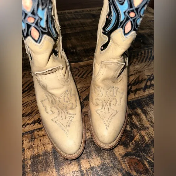 Vintage Britney Spears Capezio Tan Blue Monarcha Butterfly Cowgirl Western Boots