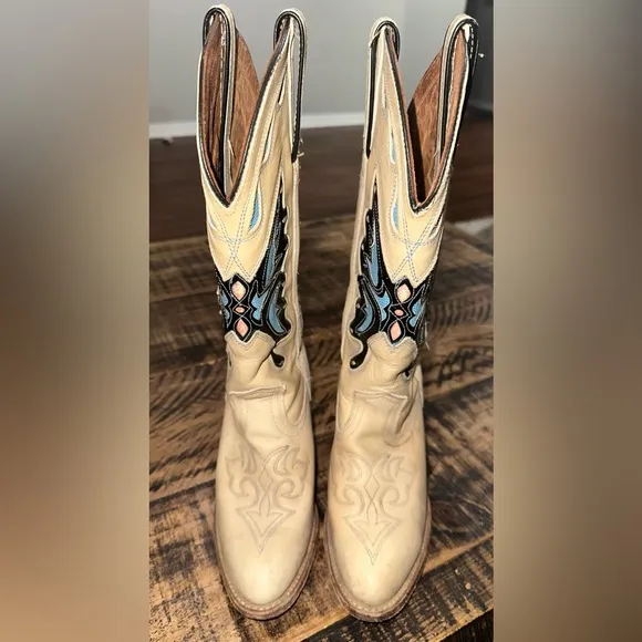 Vintage Britney Spears Capezio Tan Blue Monarcha Butterfly Cowgirl Western Boots